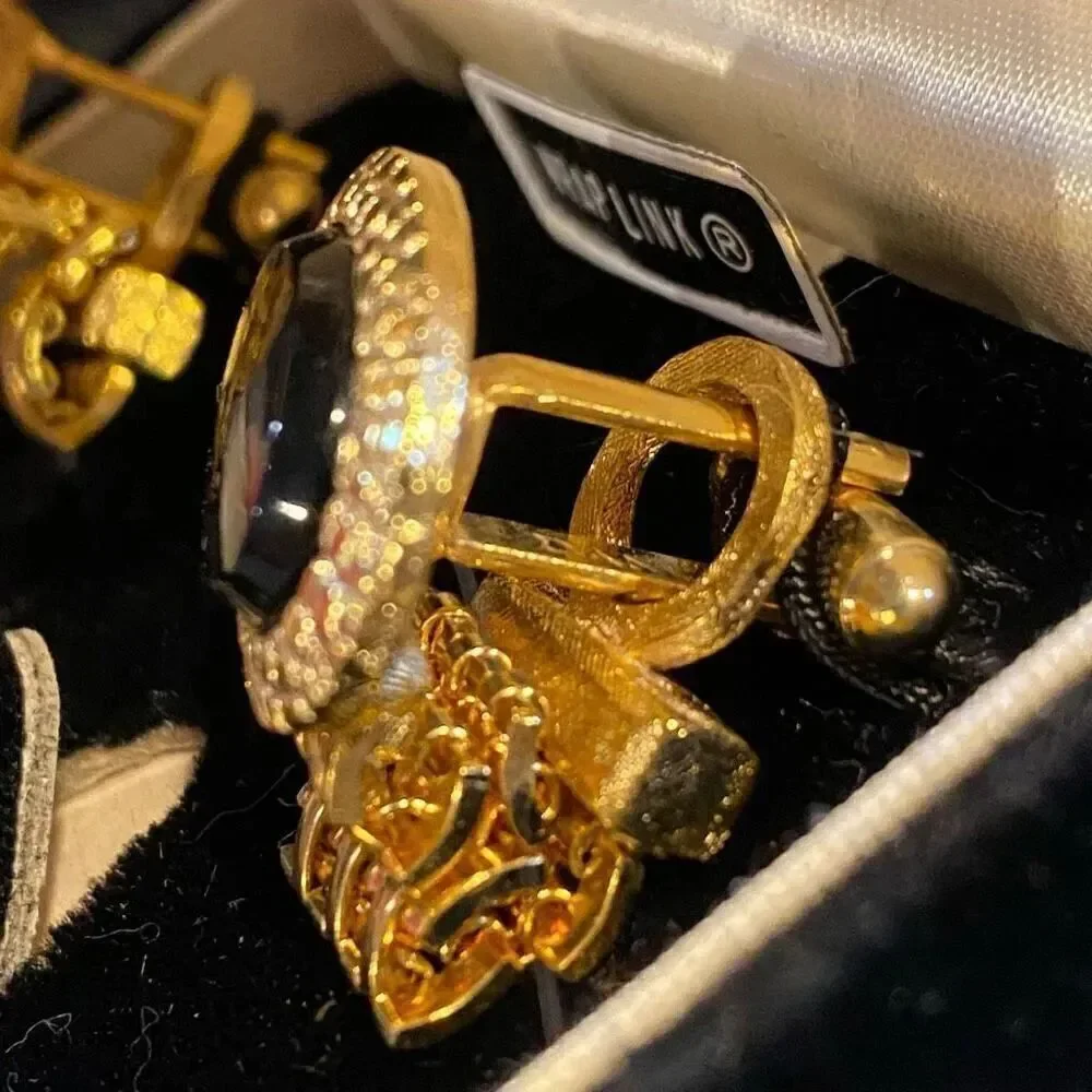 Vintage Dante Onyx Gold Wrap Around Mesh Cuff Links Boxed